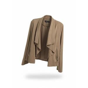 Bagatelle Jacket Faux Suede Open Front Waterfall Draped Tan/Khaki Women's Small